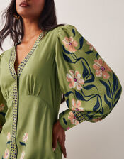 Belle Floral Blouson Midi Dress, Green (GREEN), large
