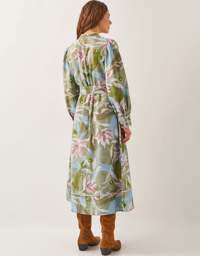 Piper Floral Print Midi Dress, Green (KHAKI), large