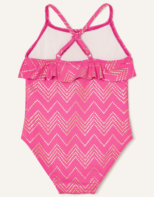 Chevron Frill Swimsuit , Pink (BRIGHT PINK), large