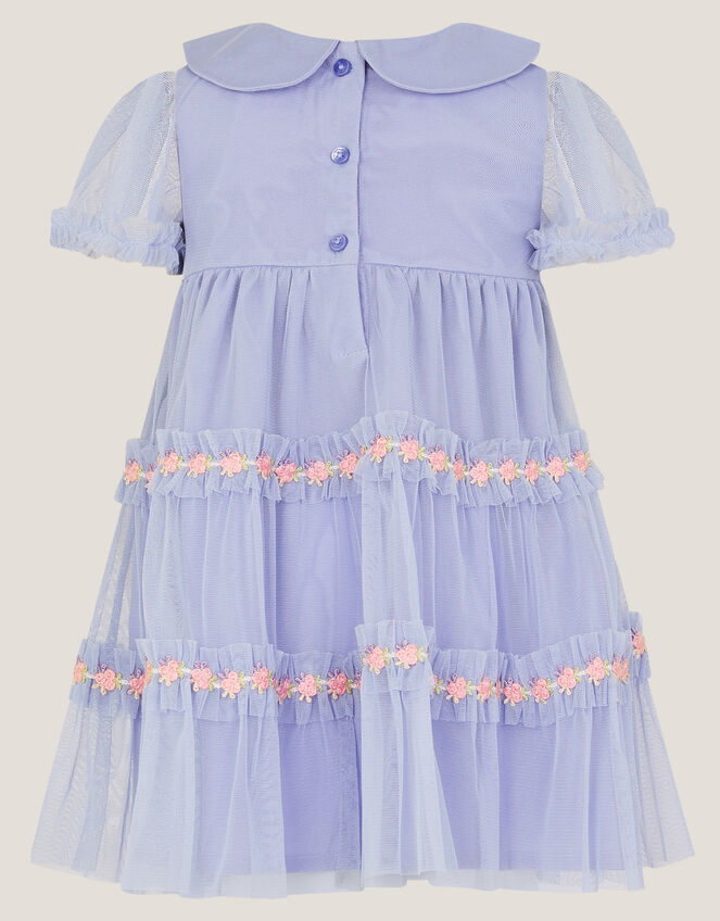 Baby Floral Embroidered Tulle Dress, Blue (BLUE), large
