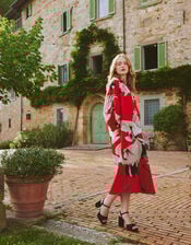 One Hundred Stars Stork Print Midi Dress, Red (RED), large