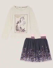 Cosmic Stamp Unicorn Top & Skirt Set, Purple (PURPLE), large