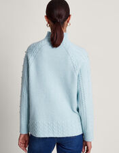 Pearl Cable Knit Jumper, Blue (BLUE), large