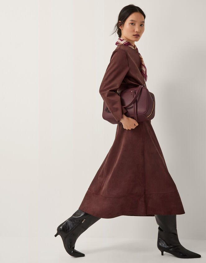 Rowan A-Line Faux Suede Midi Skirt, Brown (CHOCOLATE), large