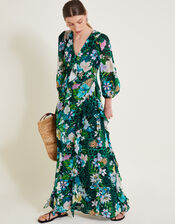 Ani Floral Ruffle Dress, Green (GREEN), large