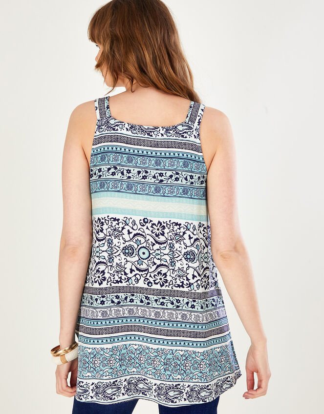 Heritage Floral Print Longline Top in LENZING™ ECOVERO™ Blue