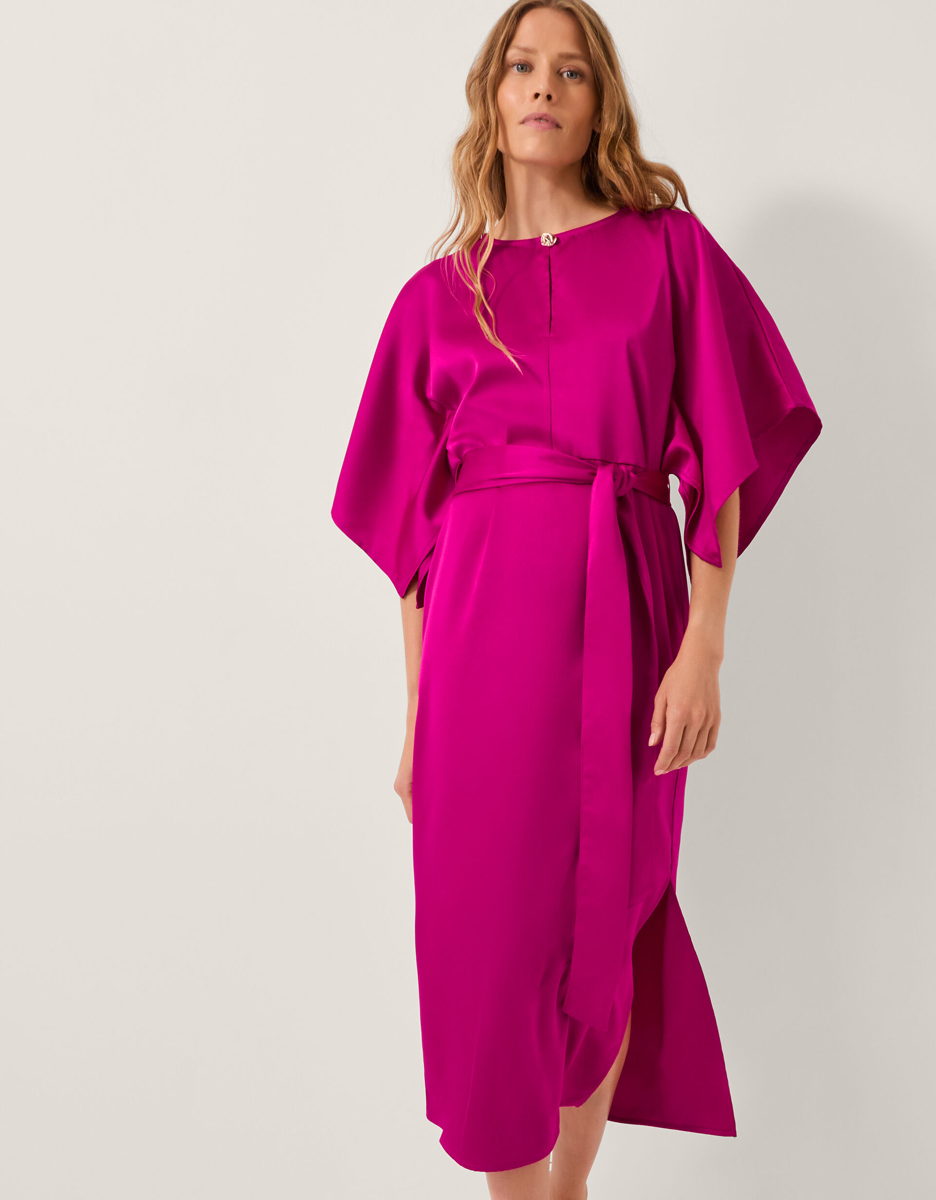 Kara Kimono Sleeve Satin Midi Dress Purple