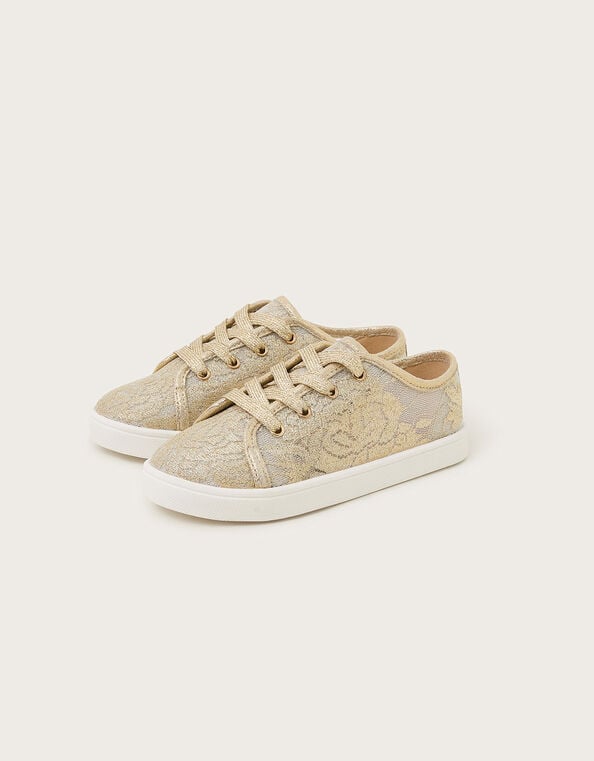 Sparkle Lace Trainers, Gold (GOLD), large