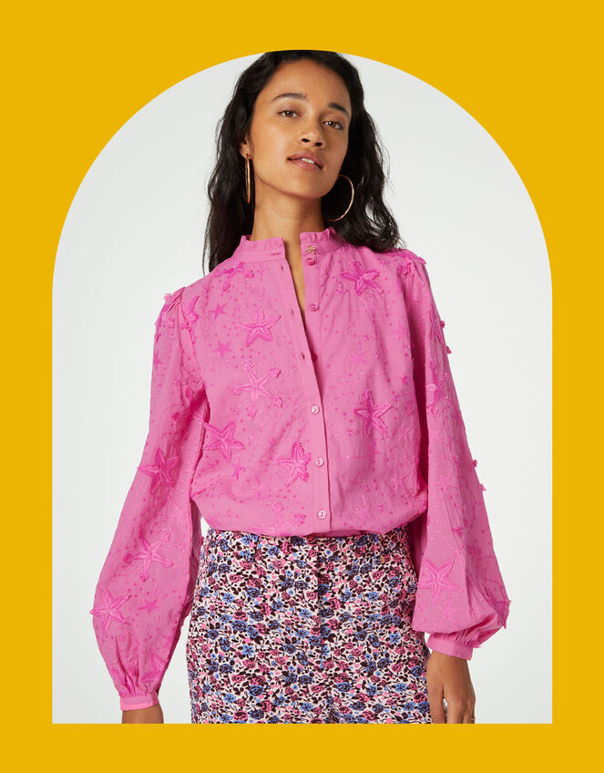 Fabienne Chapot Star Embroidered Blouse, Pink (PINK), large