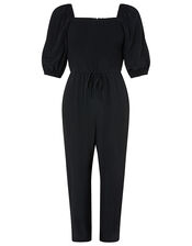 Fleur Shirred Jumpsuit, Black (BLACK), large