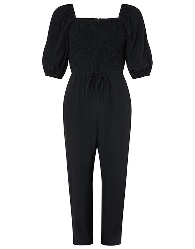 Fleur Shirred Jumpsuit, Black (BLACK), large