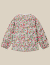 Floral Print Scallop Cotton Blouse, Green (GREEN), large
