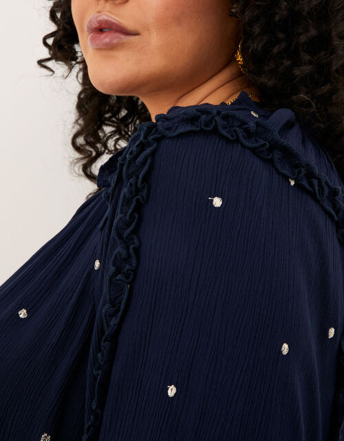 Embellished Dot Long Sleeve Blouse, Blue (NAVY), large