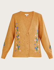 Floral Embroidered Bobble Cardigan with Recycled Polyester, Yellow (OCHRE), large