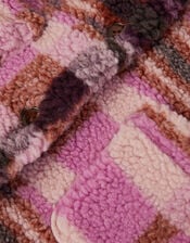 Check Print Borg Jacket, Pink (PINK), large