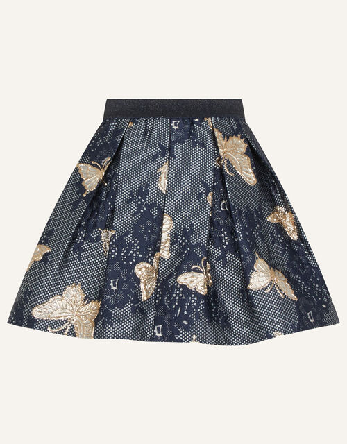 Butterfly Print Jacquard Skirt, Blue (NAVY), large