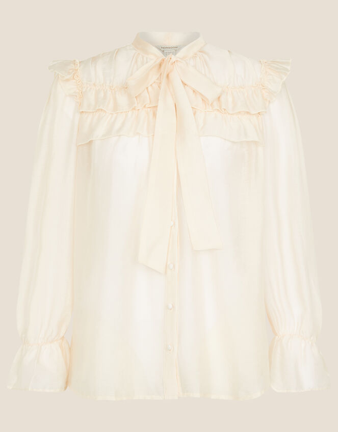 Rowan Ruffle Satin Blouse, Pink (BLUSH), large