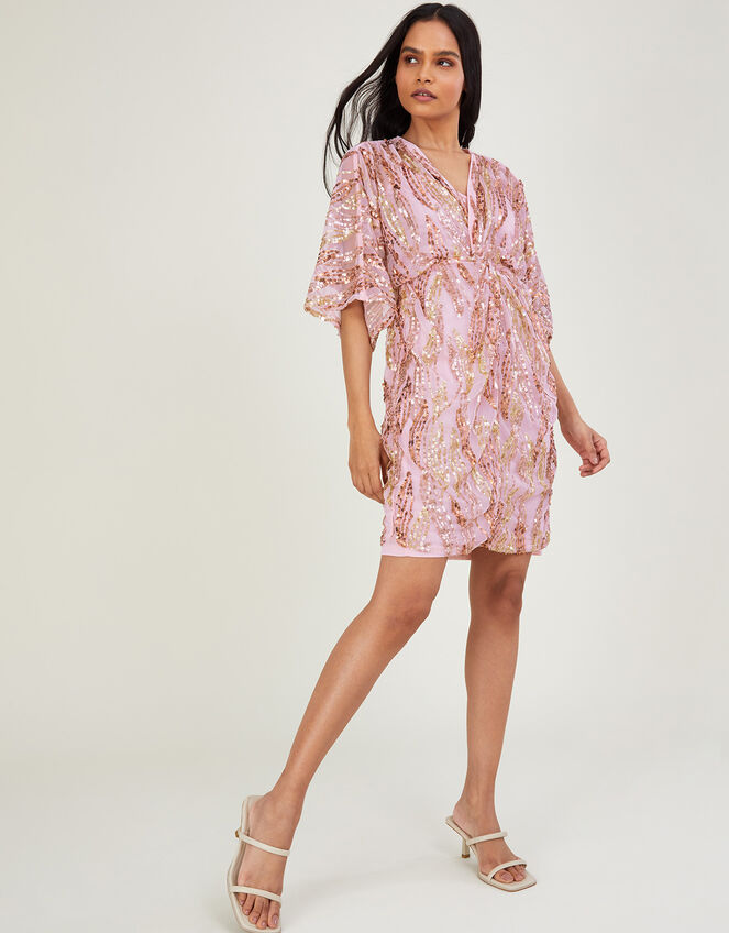 Sloane Embellished Short Dress in Recycled Polyester, Pink (BLUSH), large