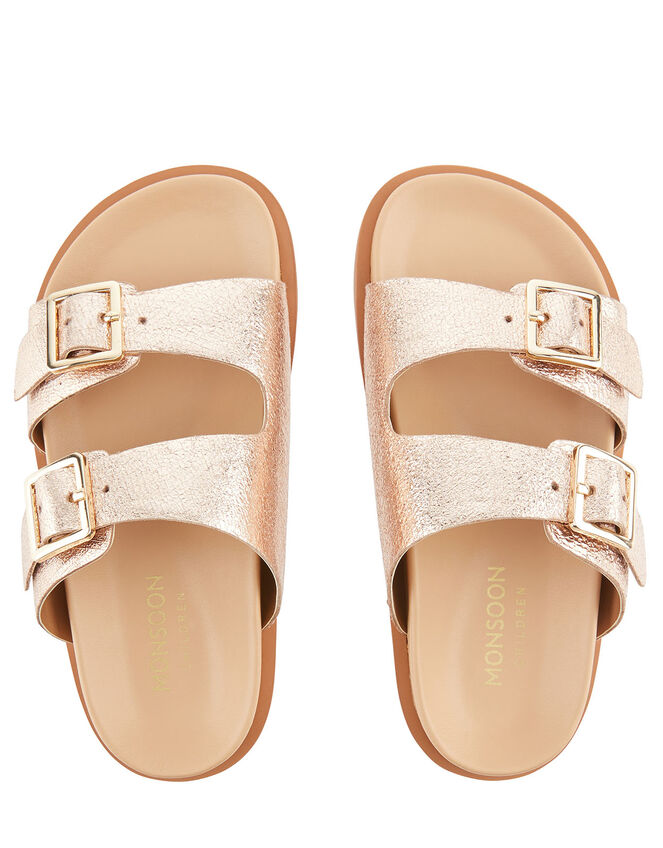 Metallic Buckle Sandals, Gold (ROSE GOLD), large