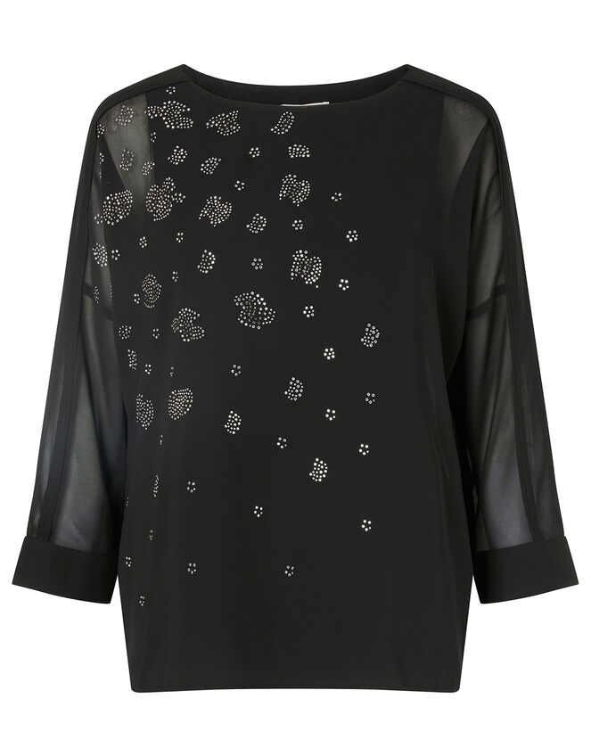 Leopard Heat-Seal Gem Blouse, Black (BLACK), large