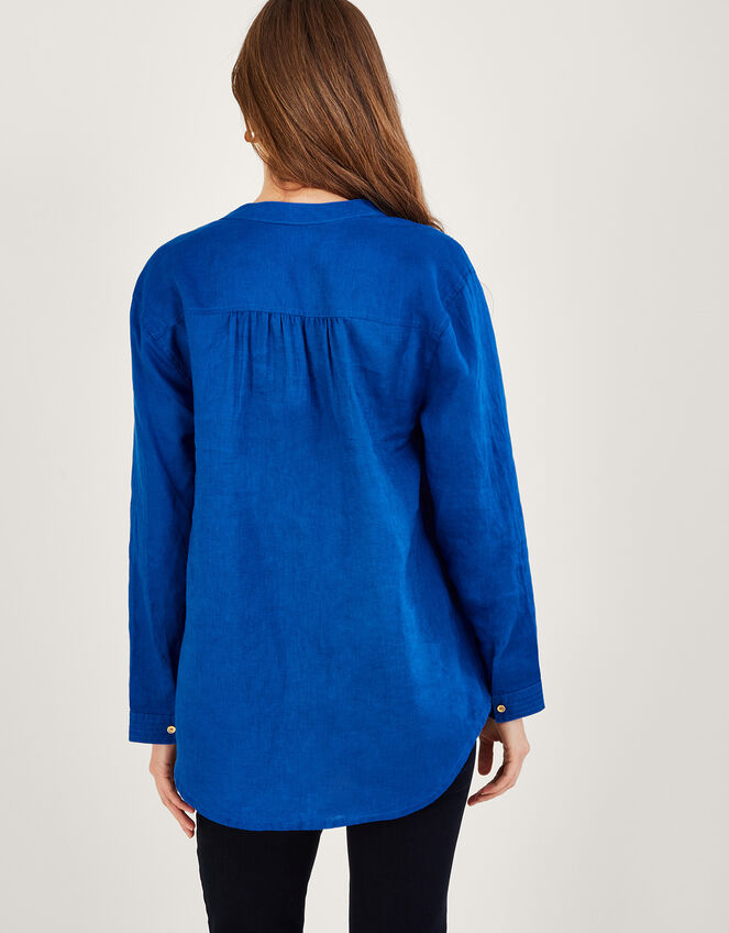 India Overhead Nehru Collar Linen Shirt Blue