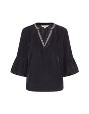 East Nelly Velvet Flute Sleeve Top, Black (BLACK), large