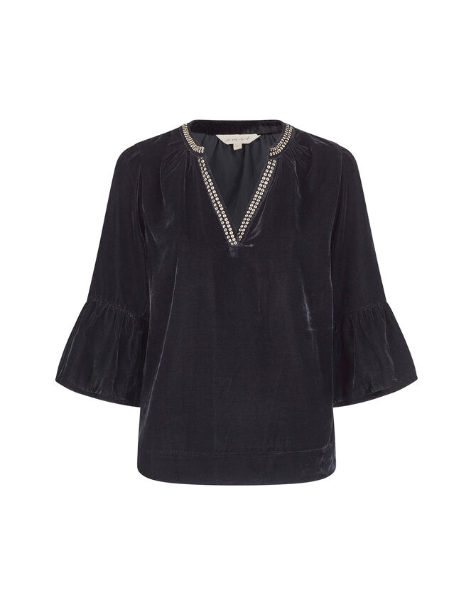 East Nelly Velvet Flute Sleeve Top, Black (BLACK), large