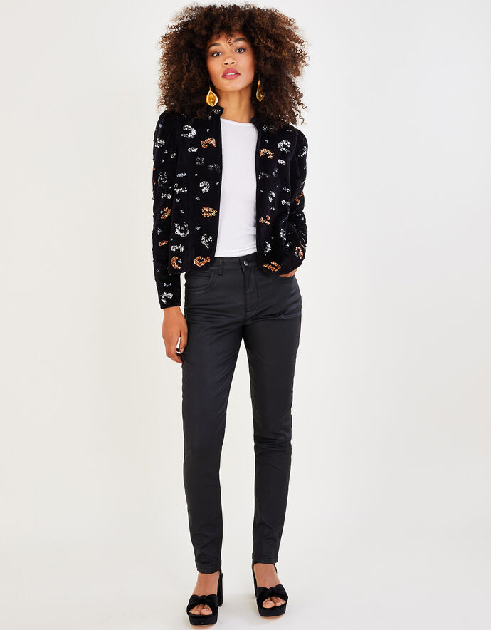 Marianly Animal Sequin Velvet Jacket Black