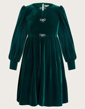 Evie Velvet Bow Dress, Green (GREEN), large