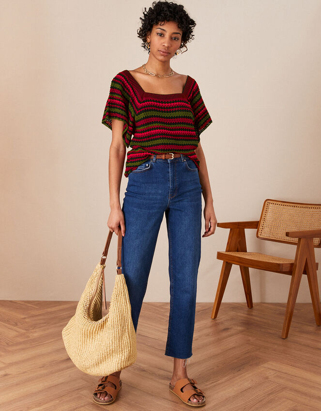 Crochet Stitch Neck Jumper in Cotton Blend, Multi (MULTI), large
