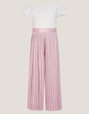 Lace Pleated Jumpsuit, Pink (PALE PINK), large