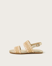 Woven Whipstitch Strappy Sandals, Gold (GOLD), large