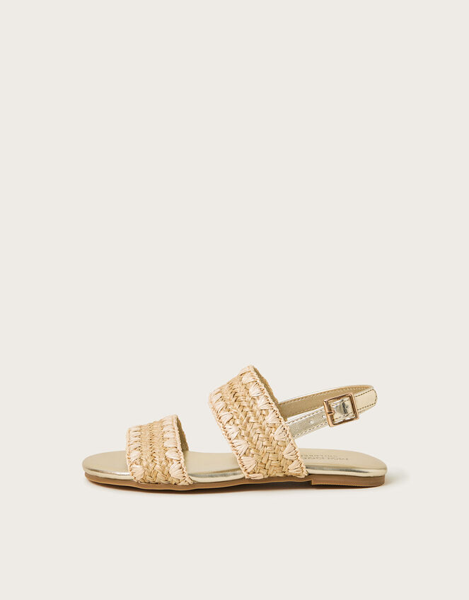 Woven Whipstitch Strappy Sandals, Gold (GOLD), large