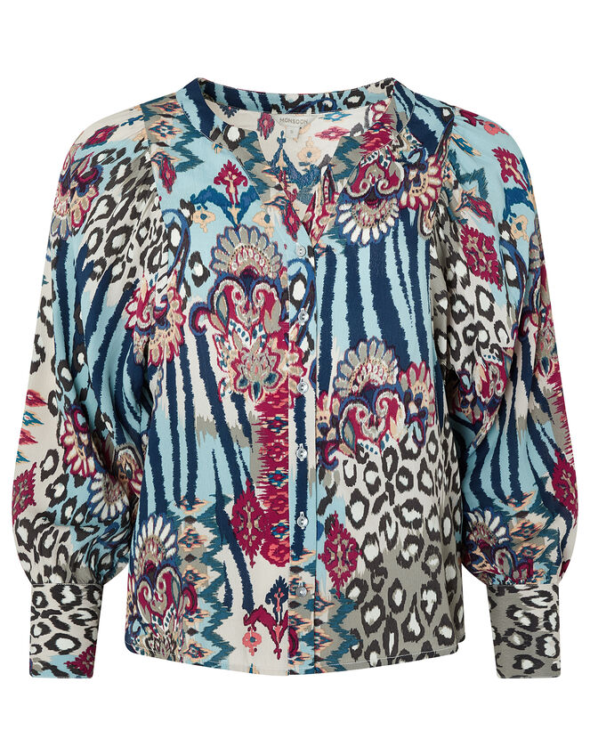 Mercy Mixed Print Blouse, Blue (BLUE), large