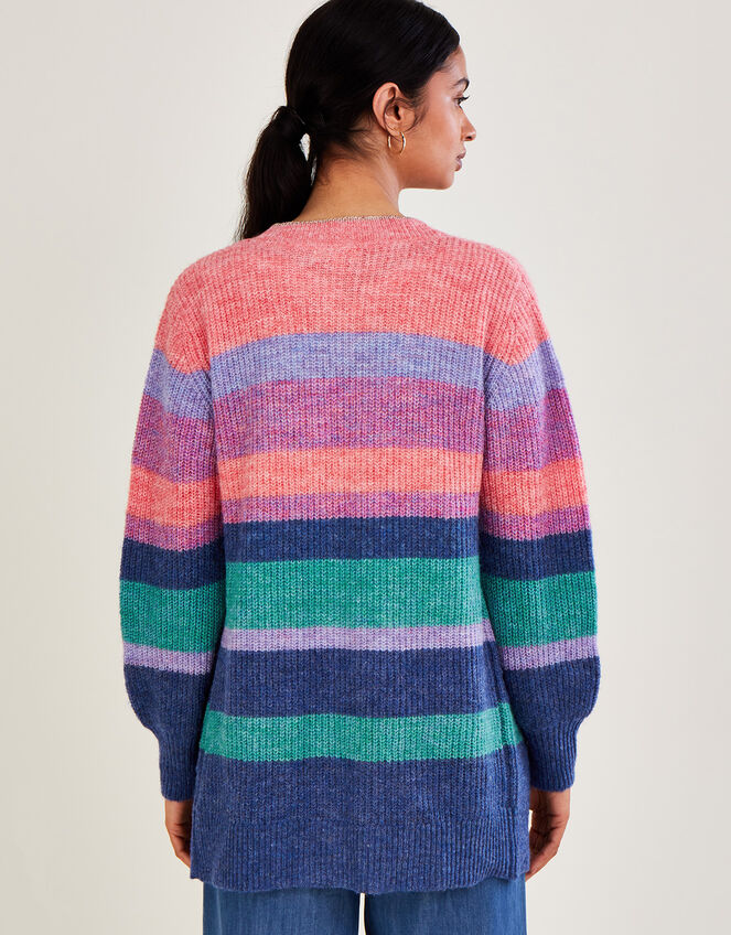 Longline Stripe Cardigan with Recycled Polyester, Pink (PINK), large
