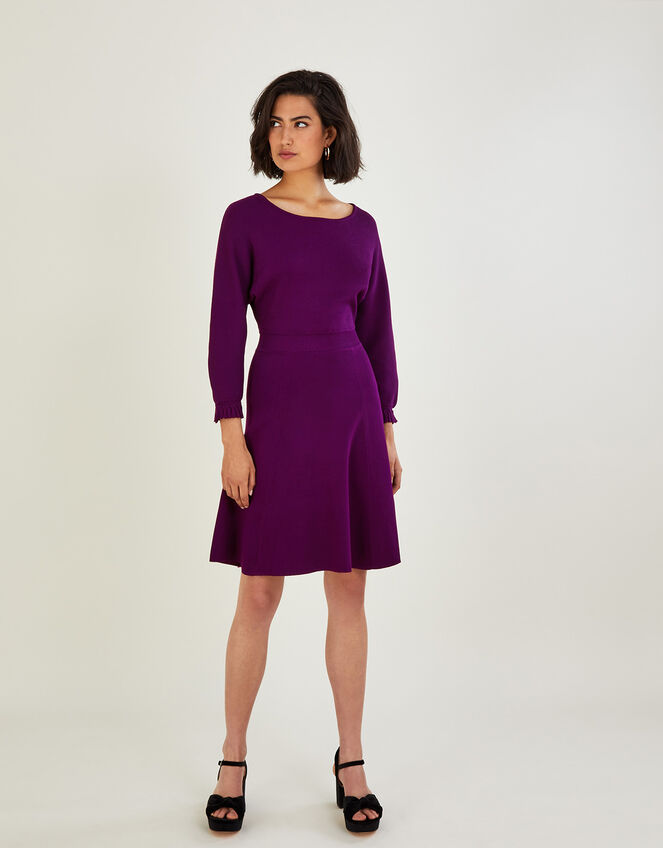 Pleat Cuff Short Knit Dress, Purple (PLUM), large