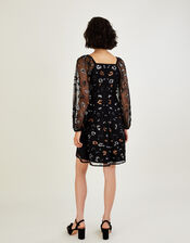 Marianly Sequin Animal Print Dress, Black (BLACK), large