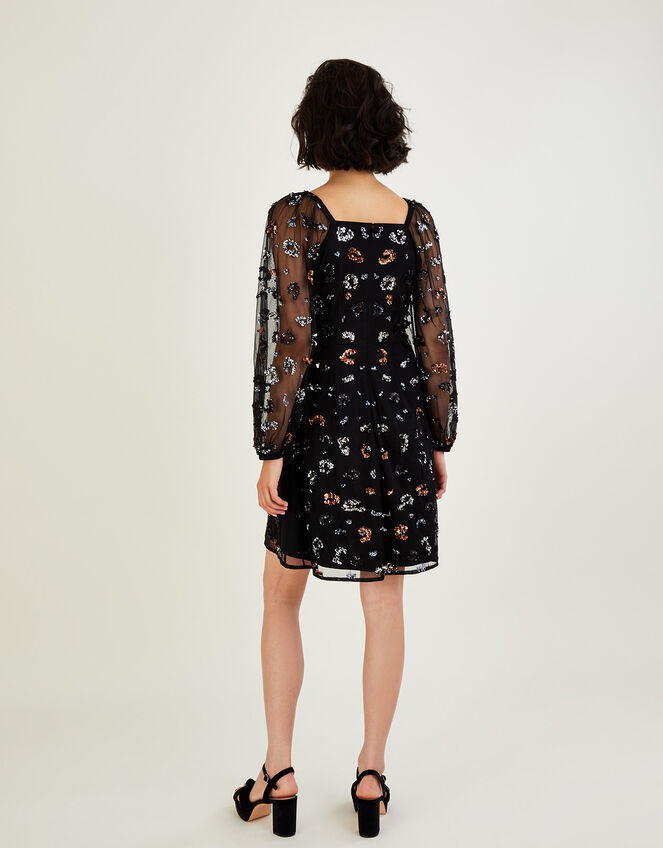 Marianly Sequin Animal Print Dress, Black (BLACK), large