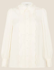 Anthea Scallop Satin Blouse, Ivory (IVORY), large