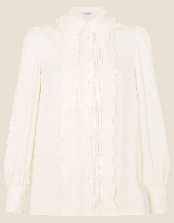 Anthea Scallop Satin Blouse, Ivory (IVORY), large