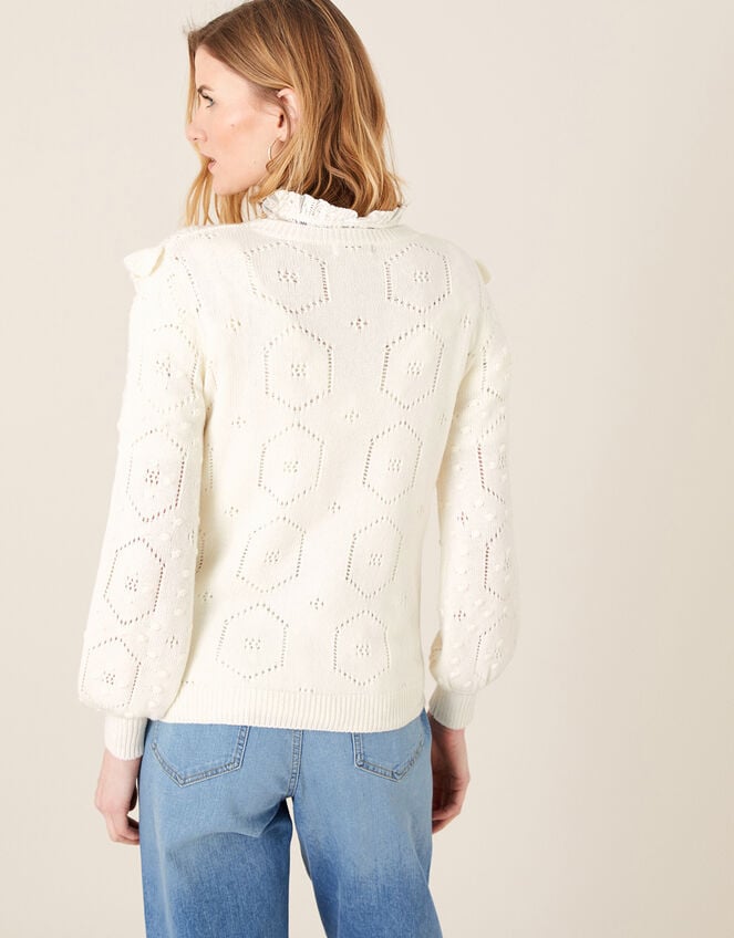Embroidered Chunky Knit Jumper, Ivory (IVORY), large