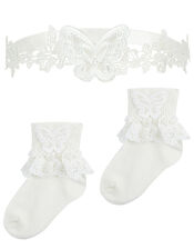 Baby Lacey Butterfly Sock and Bando Set, Ivory (IVORY), large