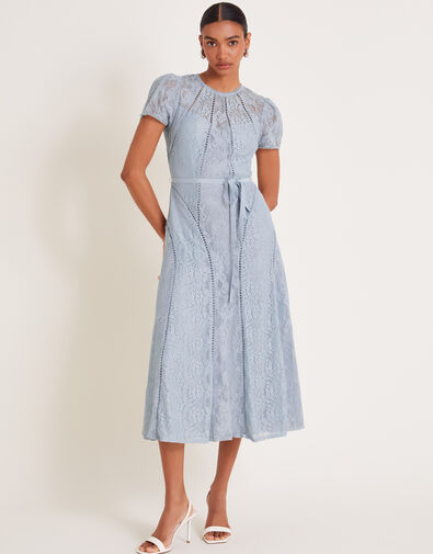 Ellie Lace Short Sleeve Midi Dress, Grey (GREY), large