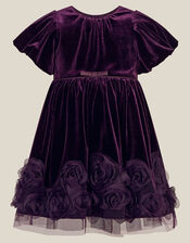 Baby Adelyn Rose Appliqu&eacute; Velvet Party Dress, Purple (PURPLE), large