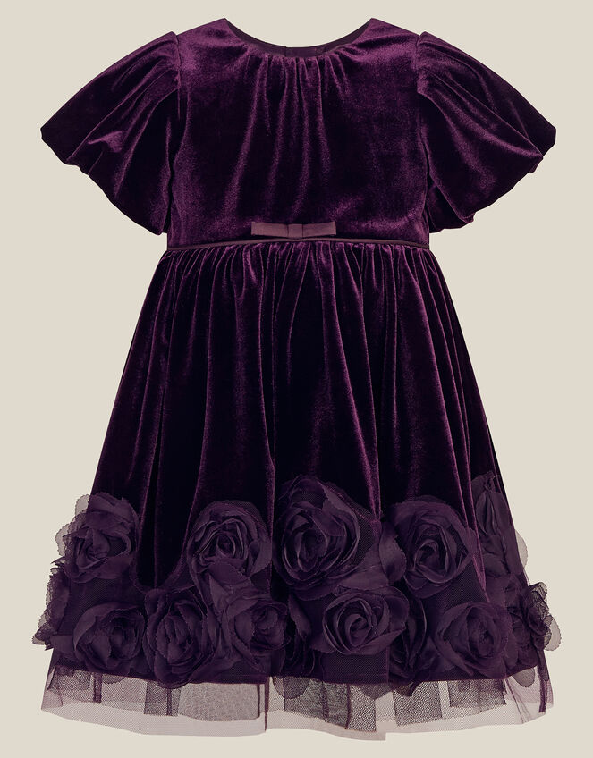 Baby Adelyn Rose Appliqu&eacute; Velvet Party Dress, Purple (PURPLE), large