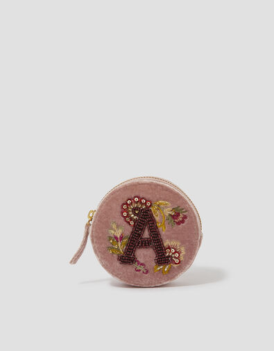 Initial Embellished Coin Purse, Pink (PINK), large