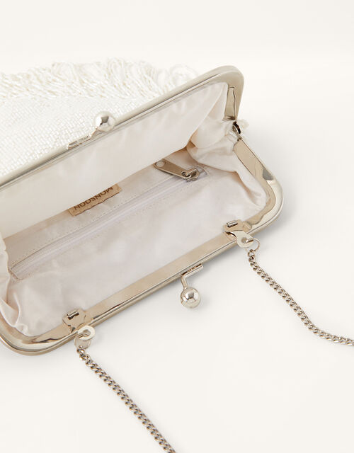 Fringed Beaded Bridal Clutch Bag, , large