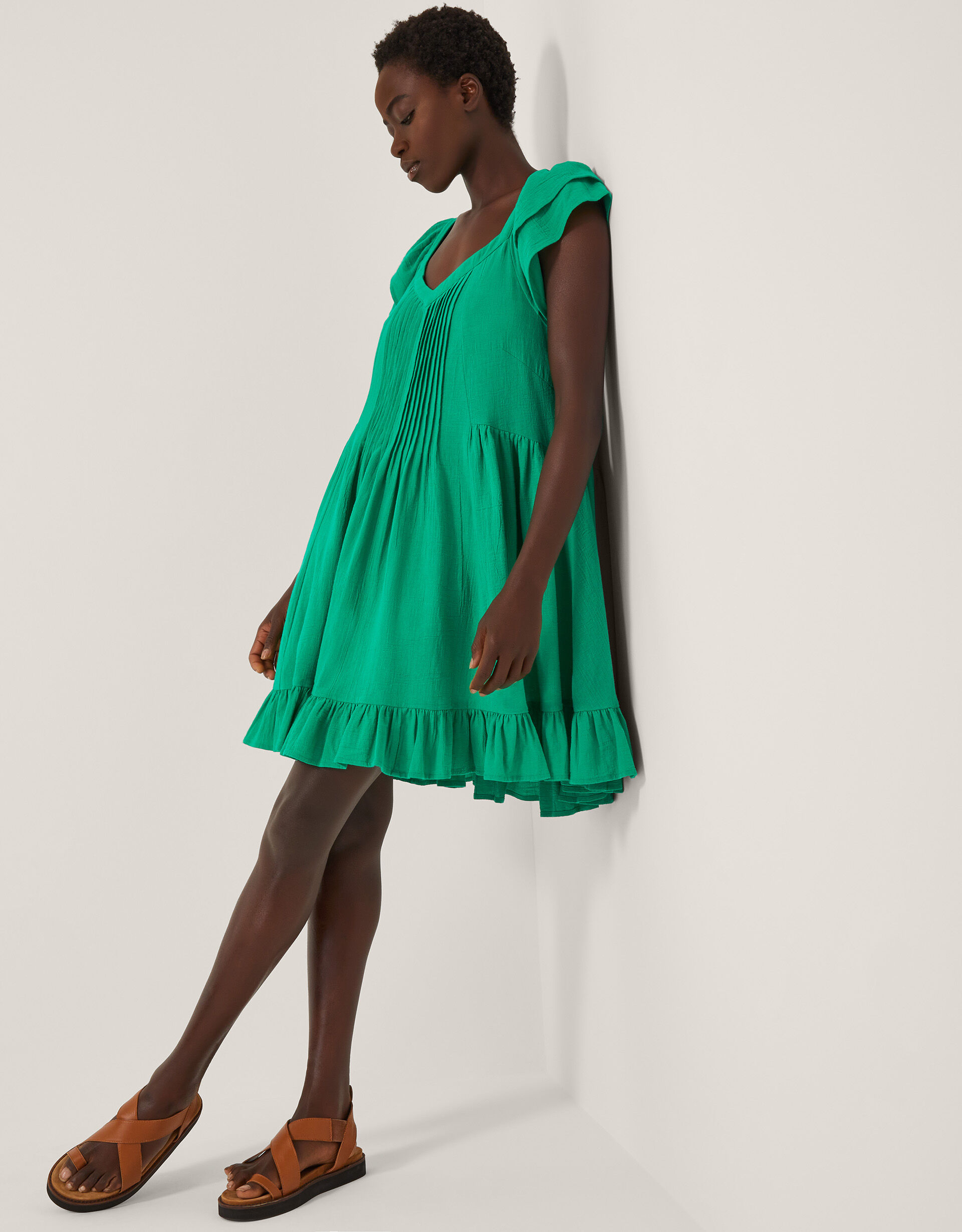 Maryam Frill Mini Swing Dress Green