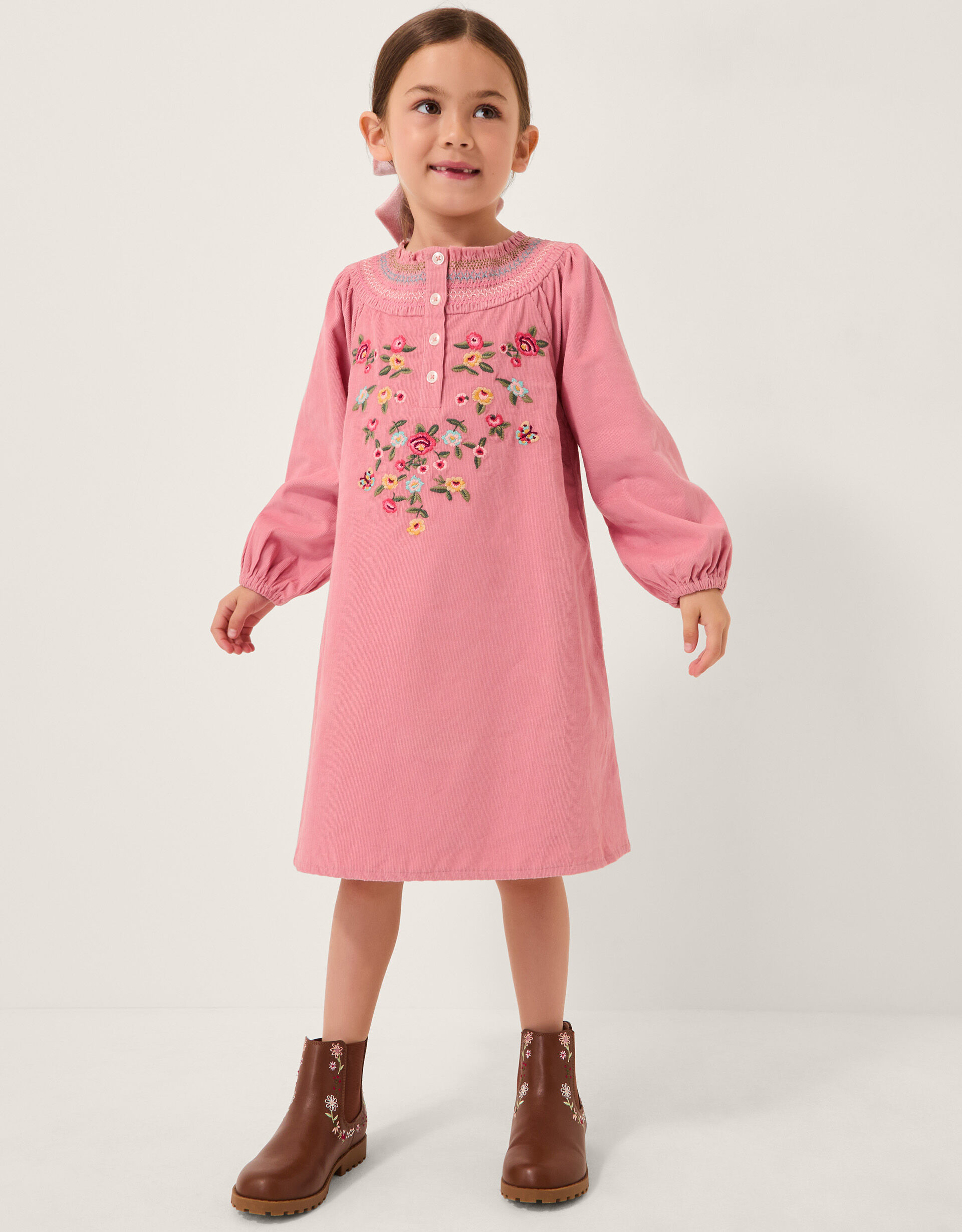 Floral Embroidered Corduroy Dress Pink