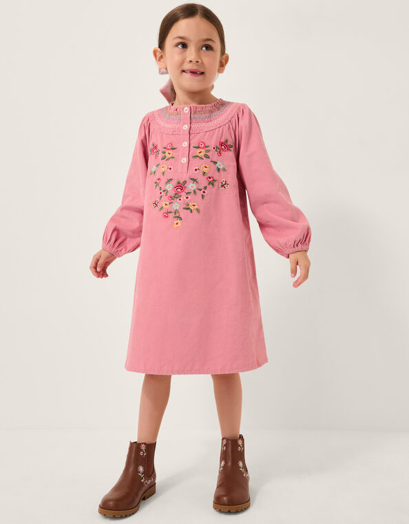 Floral Embroidered Corduroy Dress, Pink (PINK), large